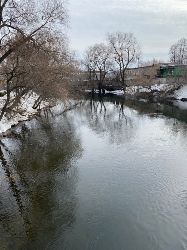 Winter river scene documented in Izhevsk, Russia