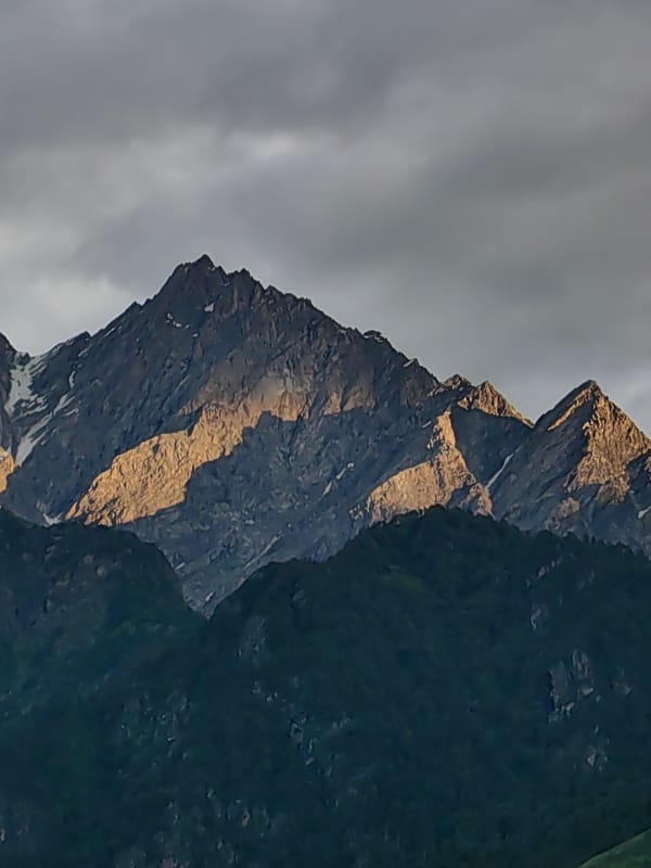 Dusk settles over the Himalayas above Vashisht valley