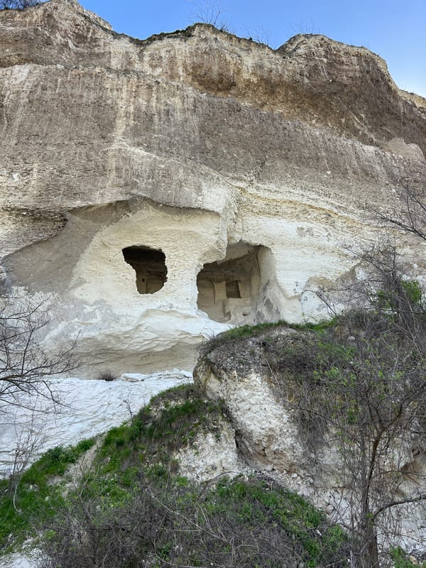 Cave system photographed in cliff face near Nikopol, Bulgaria