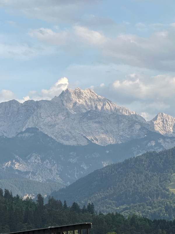 Balcony evening in Garmisch-Partenkirchen, Alps at golden hour