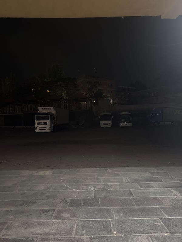 Parked MAN trucks observed on Yerevan street at night