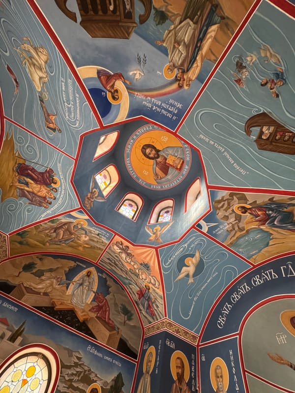 Tourist captures church architecture and coastal views in Tsarevo