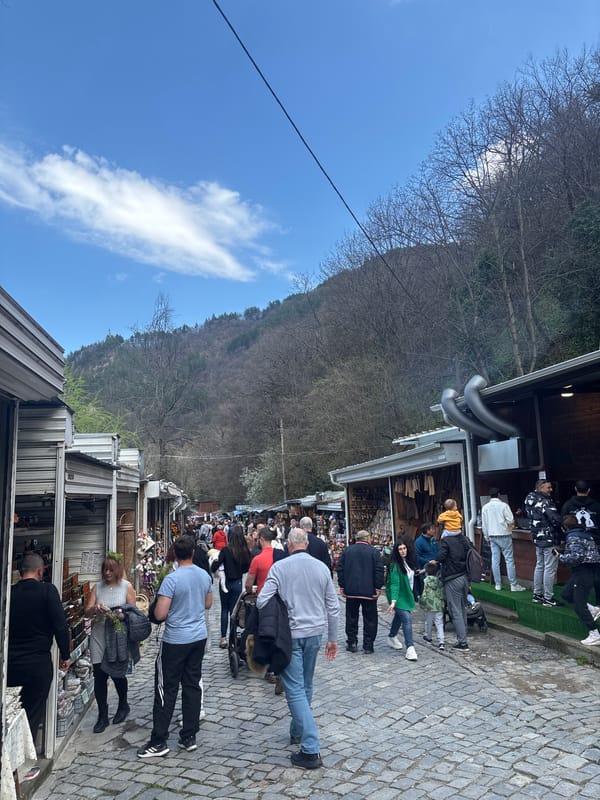 Spring tourists visit historic Bachkovo Monastery and local attractions