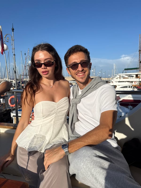 Couple poses for photo on boat in Larnaca