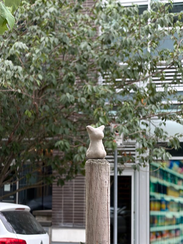 Small clay sculptures on weathered wood, Burnaby