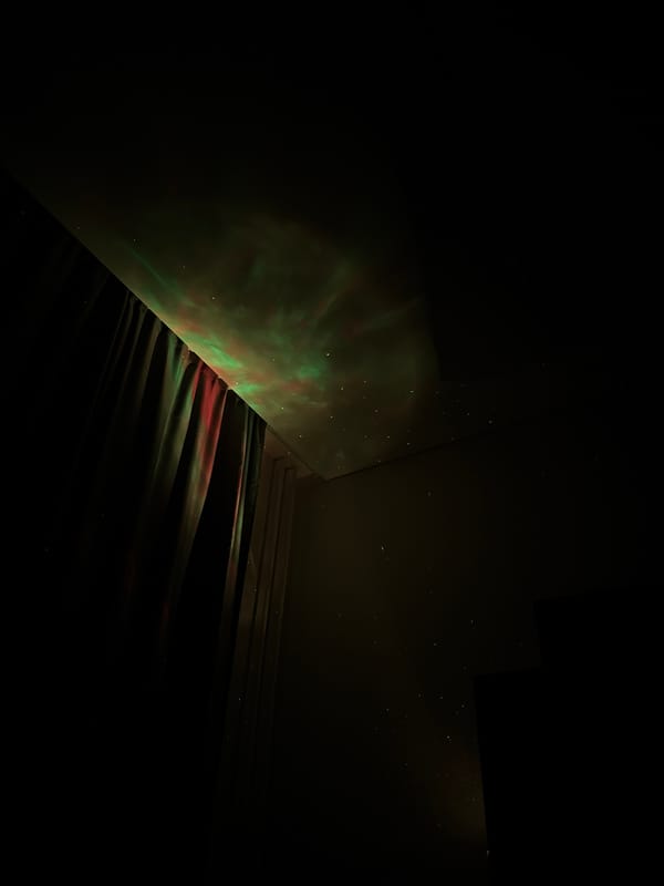 Aurora projections illuminate Russian interior space in evening display