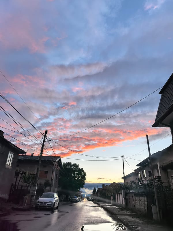 Twilight clouds captured over Sapareva Banya streets after rain