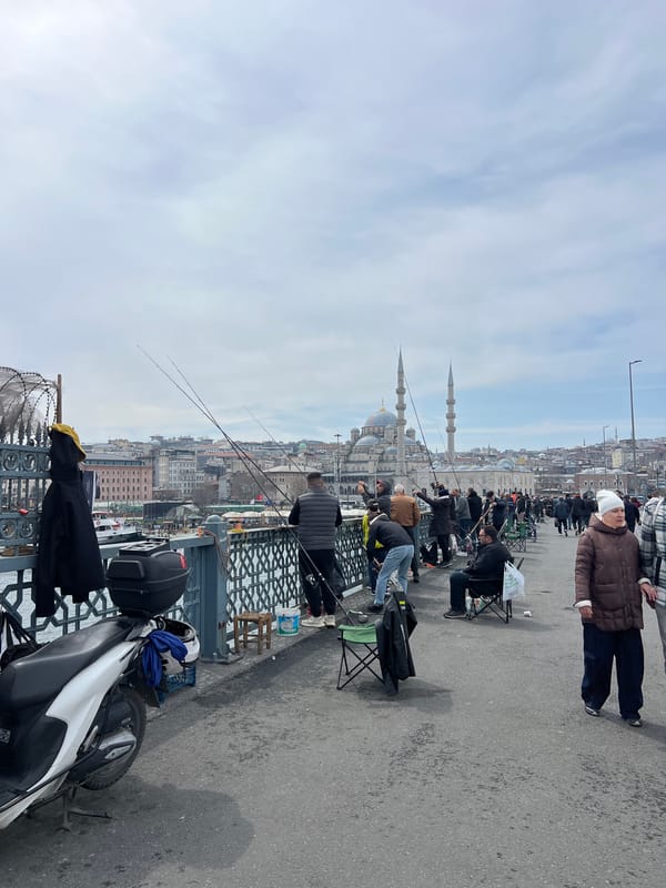 Morning life unfolds on Istanbul's Galata Bridge