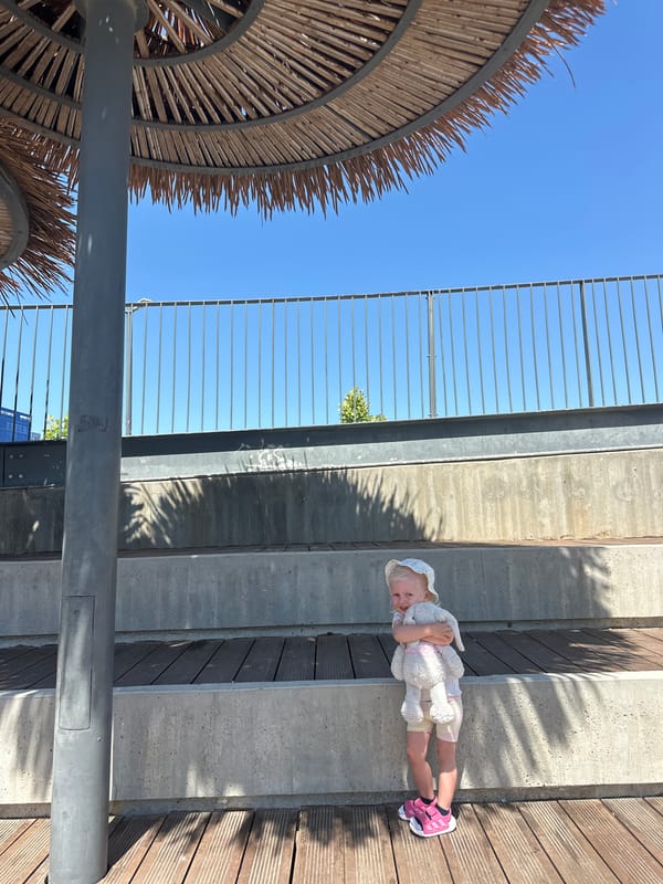 Child plays at waterfront park in Petah Tikva morning