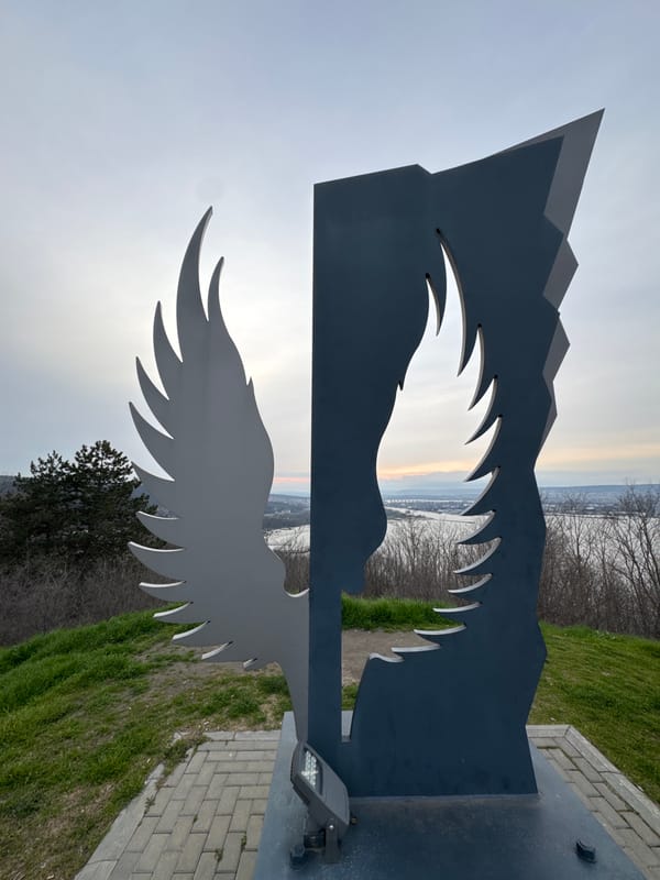 Metal wing sculpture monument documented in coastal Varna Bulgaria