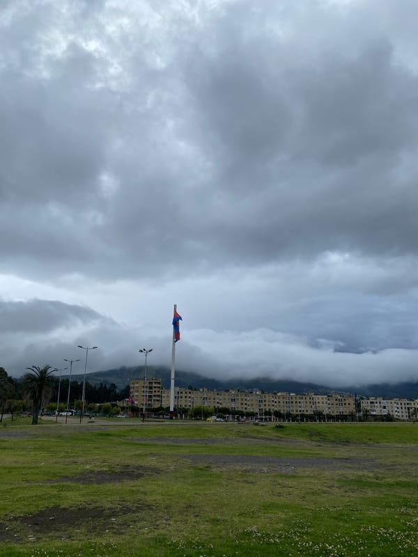 Overcast evening blankets Quito's urban landscape and architecture