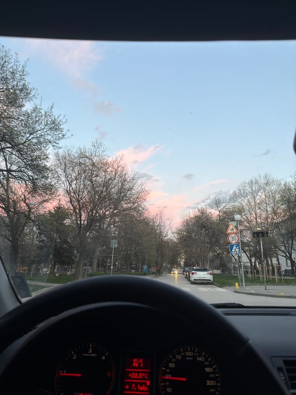 Driver travels through Plovdiv during twilight hours