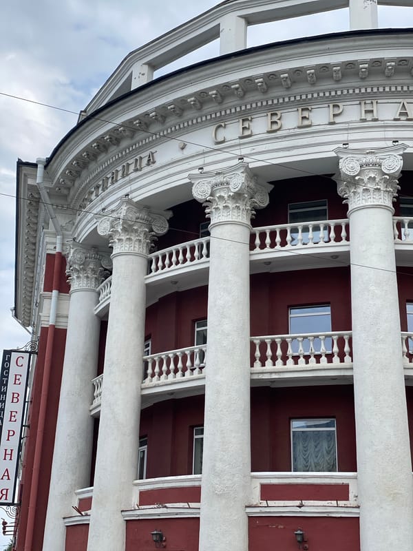 Neoclassical architecture and public art in central Petrozavodsk