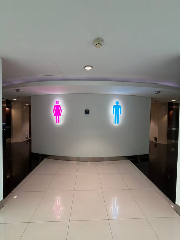 Modern restroom entrance documented in Tangerang public building