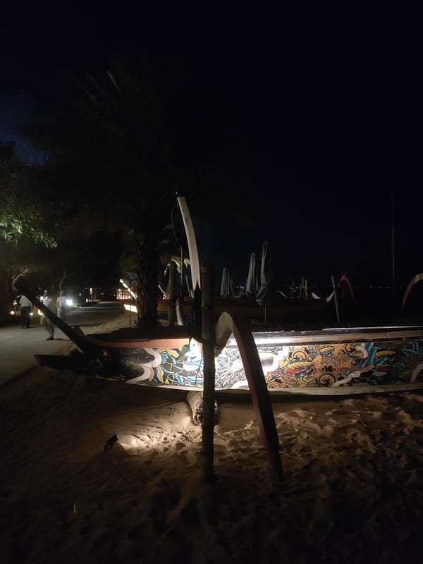 Illuminated decorated cart spotted in nighttime Denpasar
