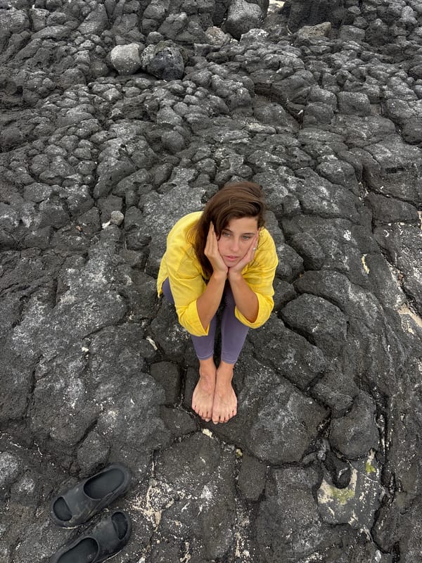 Casual morning on Jeju's rocky volcanic shore