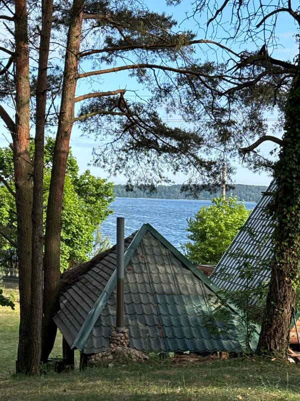 Morning lakeside documentation at Polish forest retreat captures peaceful moments
