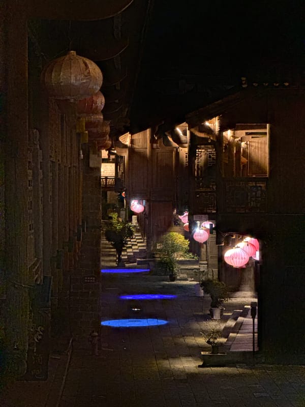 Nighttime scenes of traditional architecture in Zhuoshui, China