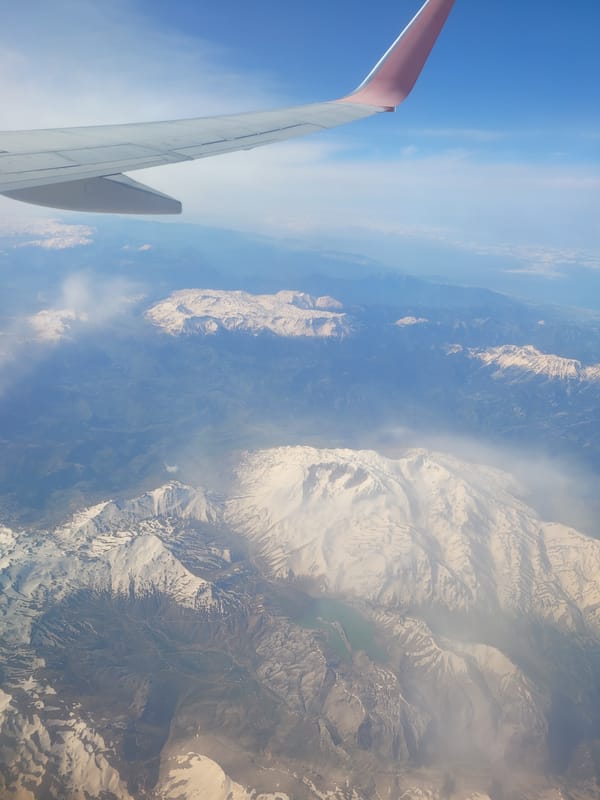 Aerial view captured over mountainous Gündoğmuş region from airplane