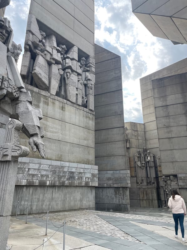 Brutalist monument with mosaic murals documented in Shumen, Bulgaria