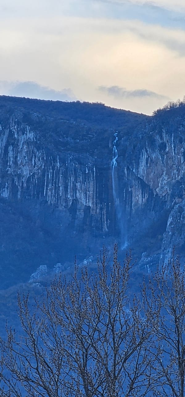 Waterfall photographed on rocky mountain face in Vratsa, Bulgaria