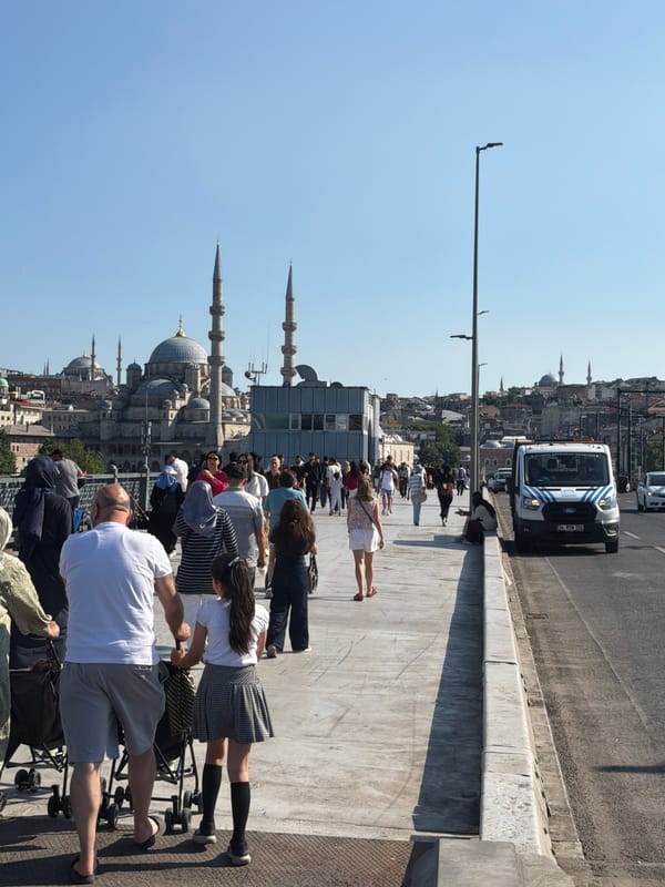 Afternoon scenes around Istanbul's Galata Bridge and Bosphorus waterfront