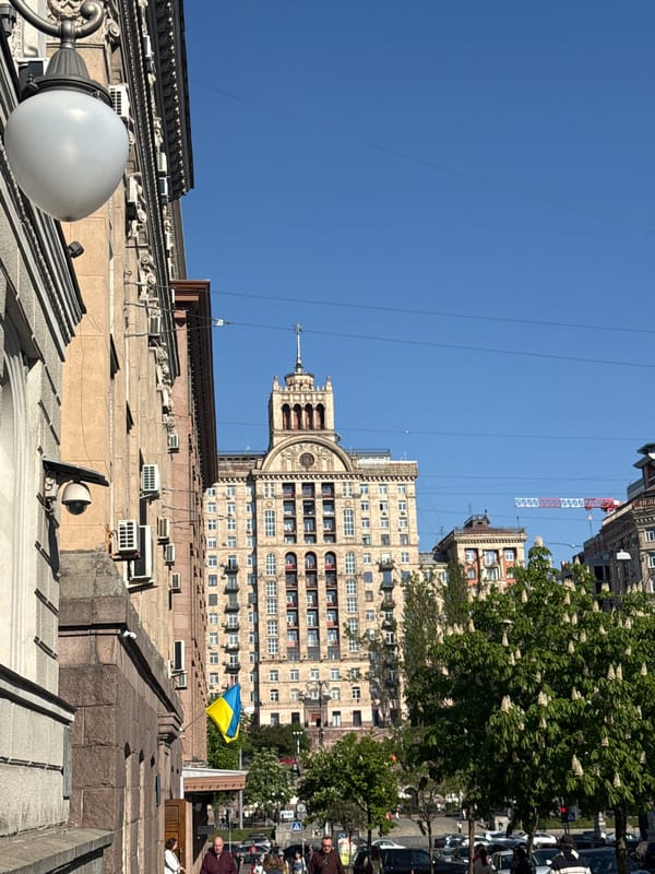 Clear skies over Kyiv residential area photographed Wednesday afternoon