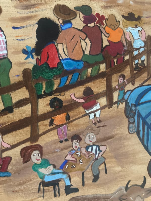 Folk art painting captures bustling market scene in Maracay
