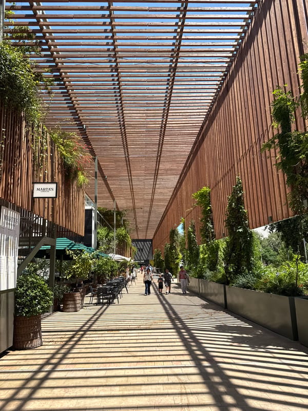 Barcelona pedestrian area and fitness facility documented midday