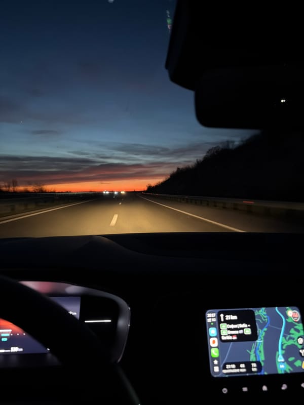 Twilight highway drive captured near Velikan, Bulgaria