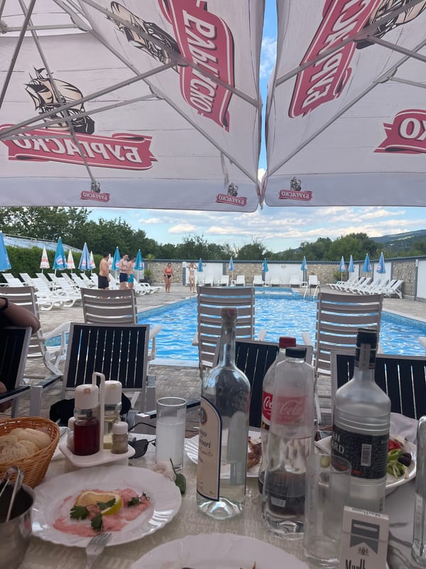 Poolside drinks and food at a Pancharevo resort
