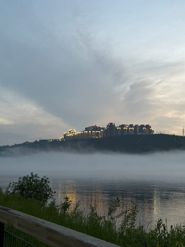 Misty dusk on the Yenisei River, Krasnoyarsk