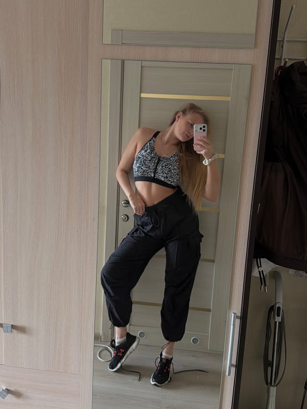 Woman takes selfie in athletic wear in Izhevsk