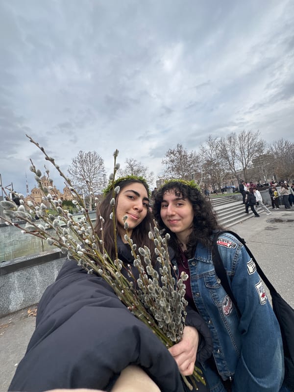 Spring celebration with willow branches in Yerevan, Armenia