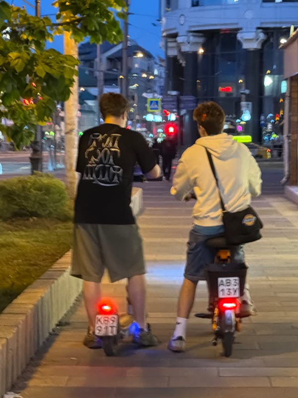 Evening street life documented across Moscow during twilight hours