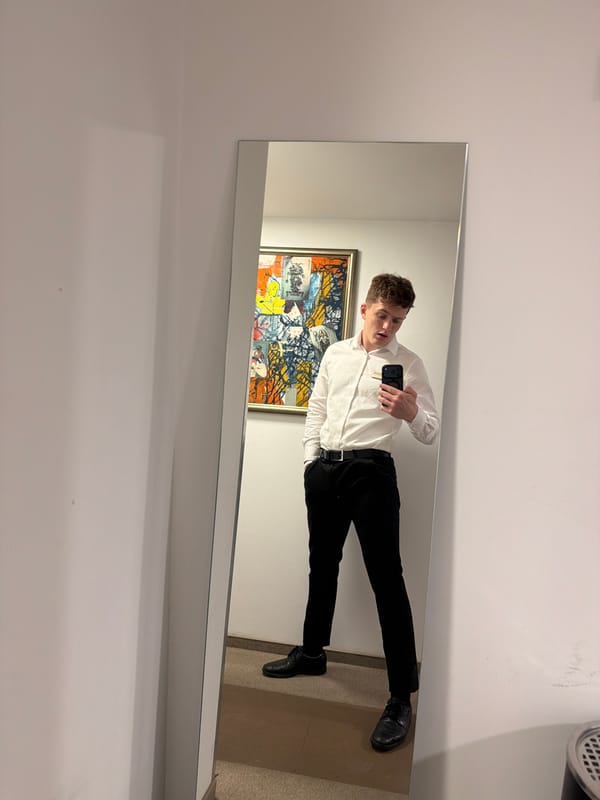 Man takes mirror selfie in formal attire, Varna
