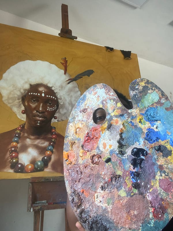 Artist documented painting portrait in Ado Nigeria studio