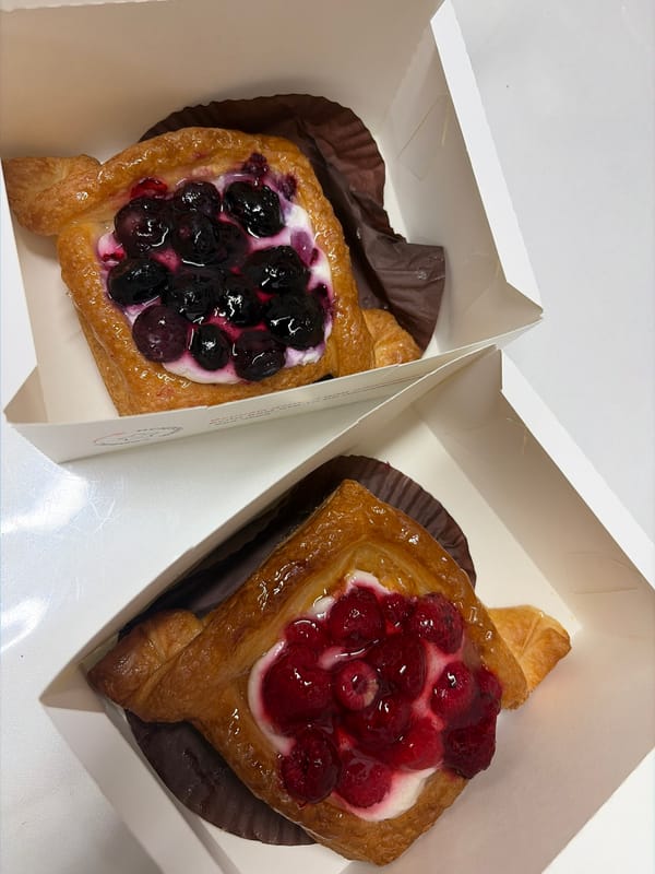 Cream-filled fruit danishes boxed up in Saint Petersburg