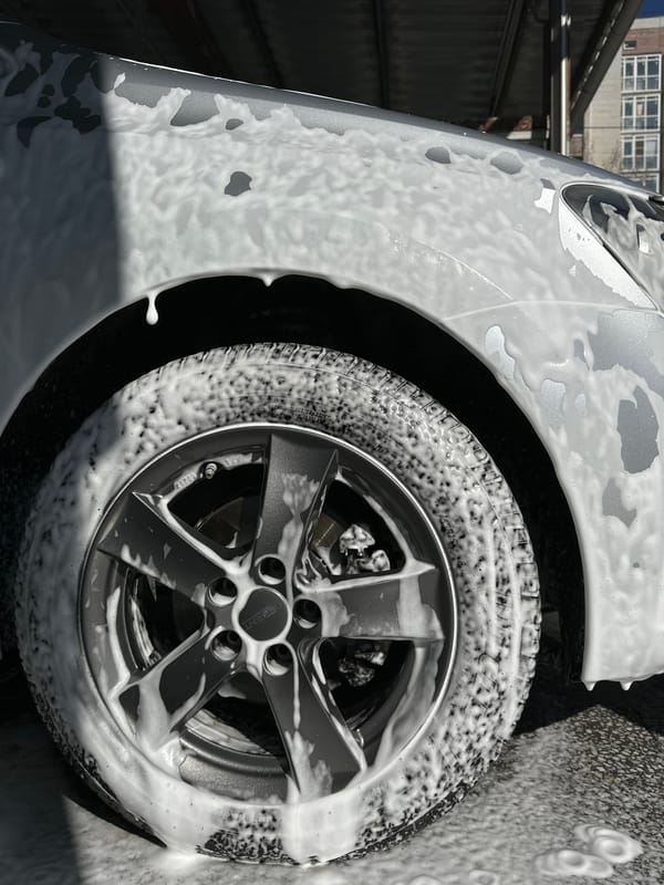 Car wash in progress in Novoaleksandrovka, Russia