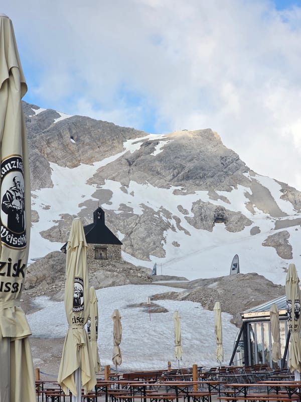 Hot drinks and alpine views at a Zugspitze-area mountain terrace