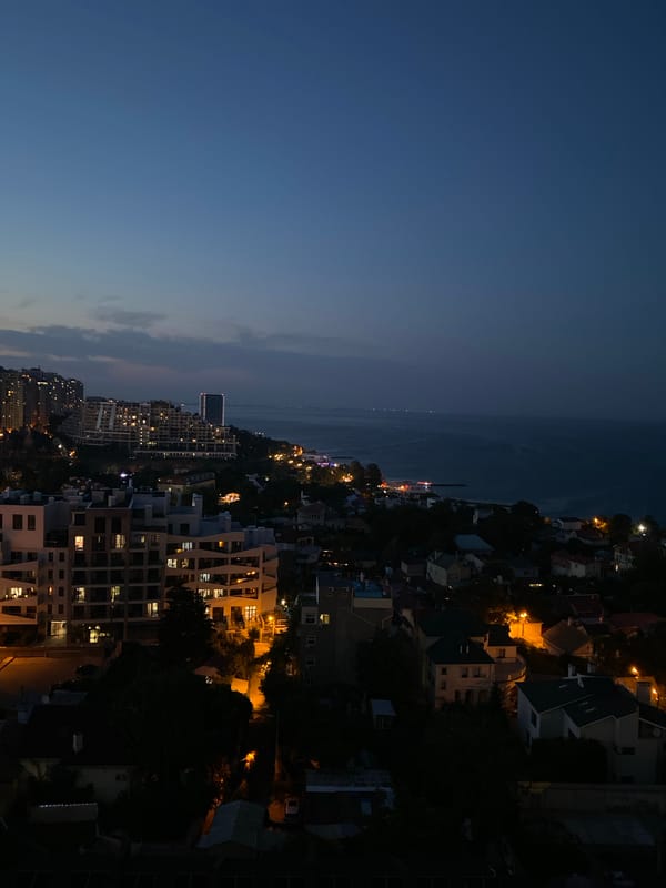 Odesa sunset from above, drinks on the side