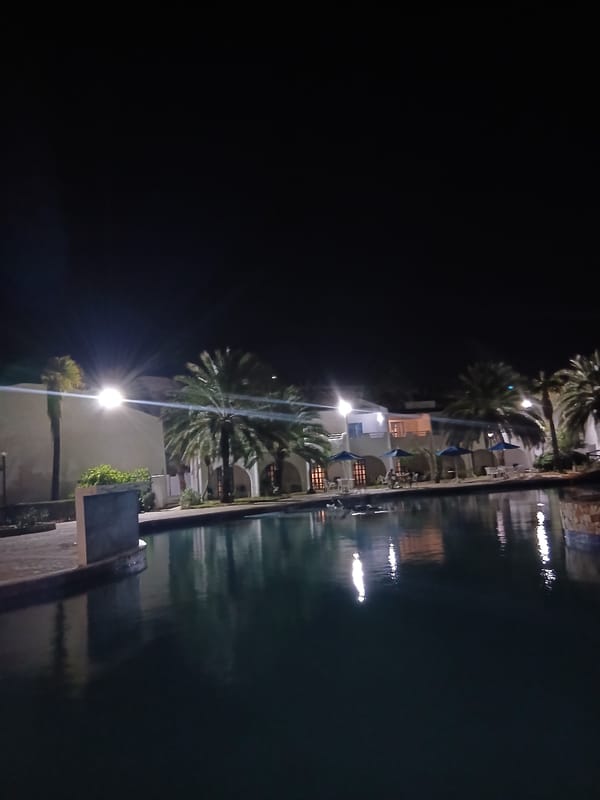 Nighttime swimming pool complex documented in Altagracia, Venezuela