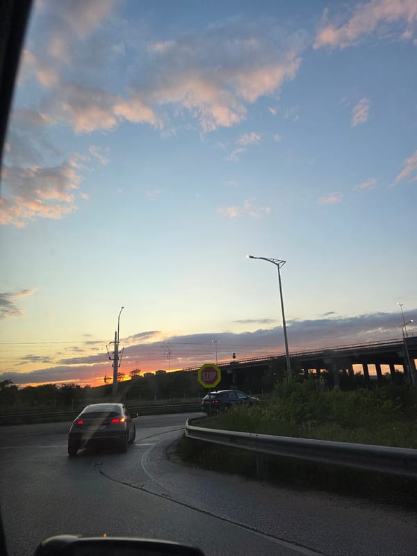 Evening commuter captures sunset views while driving through Plovdiv