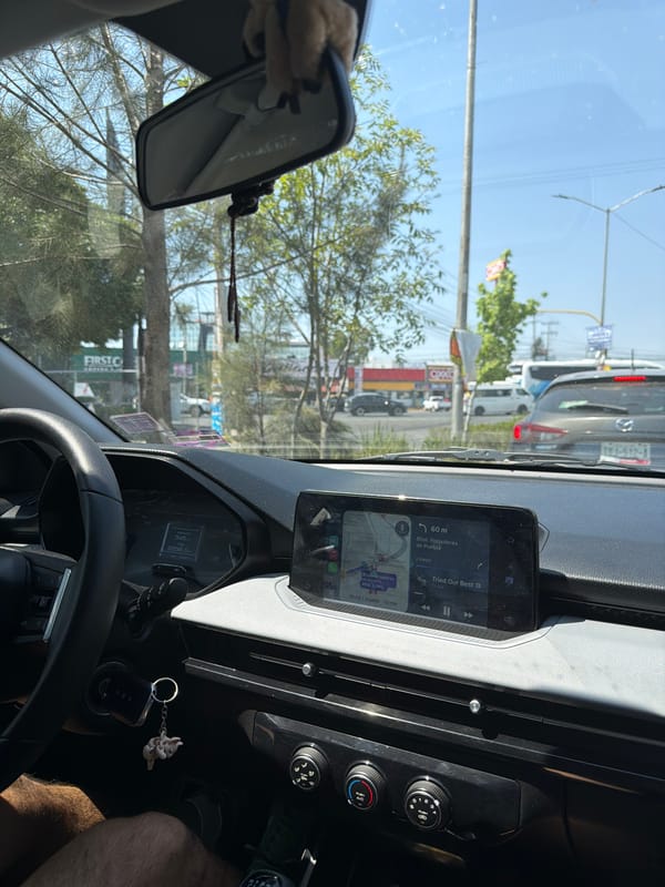 Sunny day captured from car interior in Cholula