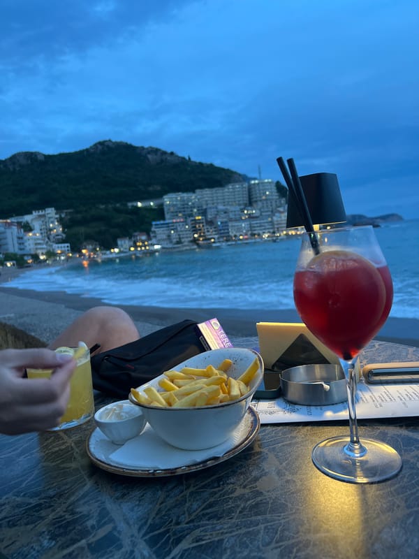 Everyday moments captured in coastal Montenegro village during evening