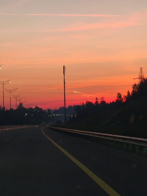 Sunset observed on highway in Nefedikha, Russia