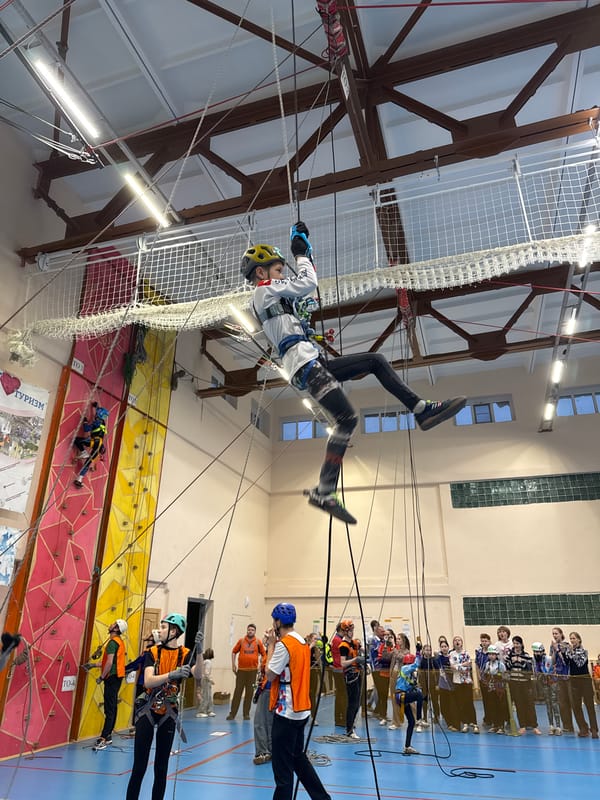 Climber photographed with numbered helmet in Usolye, Russia