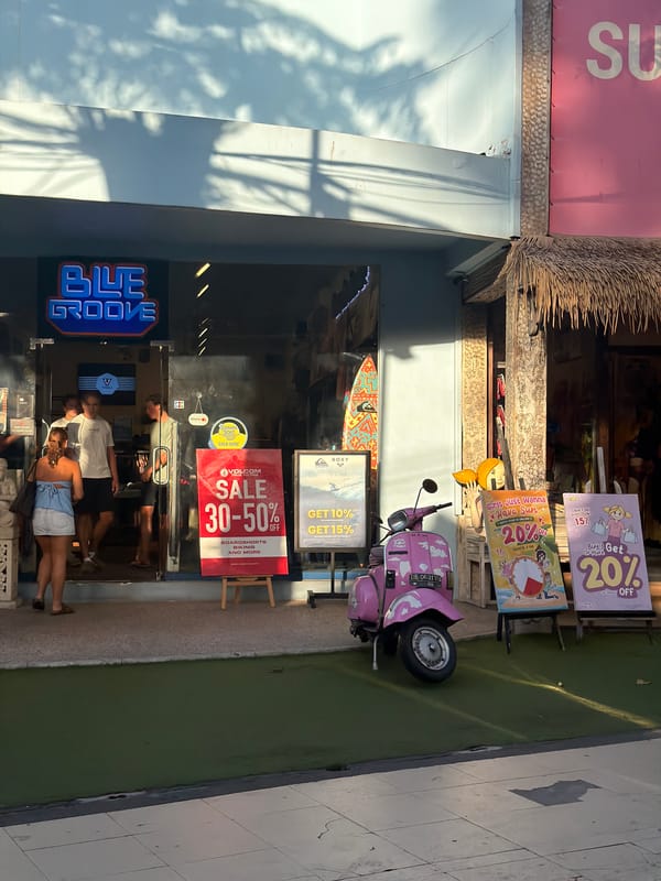 Surf shop and beer cycling bus spotted in Kuta