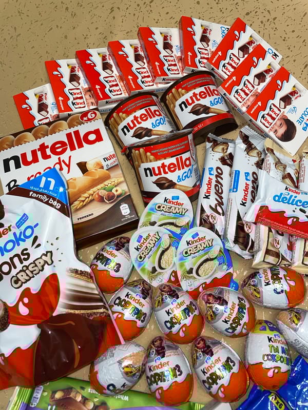 Kinder chocolate products displayed in Aratashen, Armenia