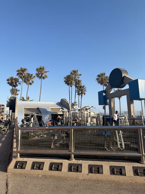 Late night documentation of Venice Beach's iconic Muscle Beach facility